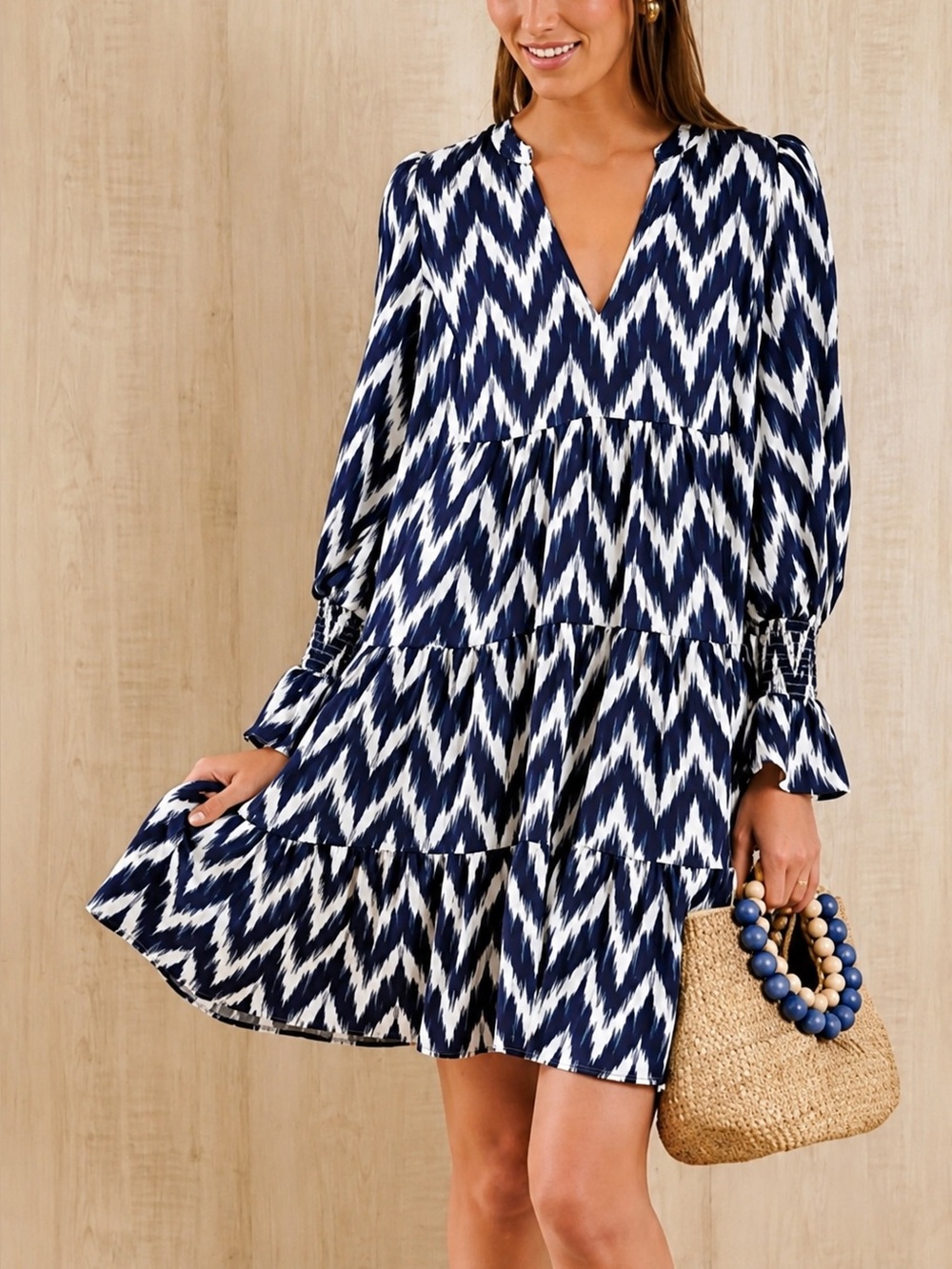 TUCKERNUCK | Pomander Place Kenzo Ruffle Sleeve Mini Dress in Navy Ikat, Small